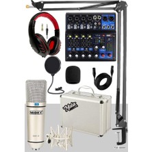 TeknoKapsül Midex Mix Paket-4 Stüdyo Youtuber Podcast Kayıt Ekipman Seti Cx1 Mikrofon MDX-06FXU Mixer