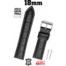 Saatse 18mm Siyah Kroko Hakiki Deri Saat Kordonu Kayış