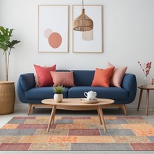 TeknoKapsül Asene Patchwork Şönil Kaymaz Doğal Pamuk Tabanlı Yıkanabilir Antibakteriyel Çevre Dostu Salon Halısı 100X150