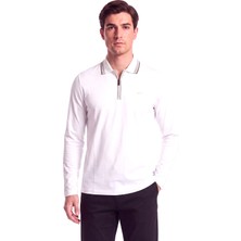 Paul & Shark Erkek Normal Kalıp Pamuklu Metalik Logo Detaylı Uzun Kollu Beyaz Polo Yaka T-Shirt 16311701SM-965