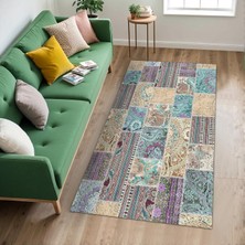 TeknoKapsül Herce Patchwork Şönil Kaymaz Doğal Pamuk Tabanlı Yıkanabilir Antibakteriyel Çevre Dostu Salon Halısı 160X230