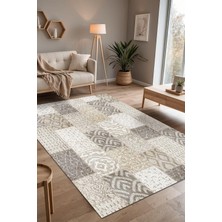 TeknoKapsül Manel Patchwork Şönil Kaymaz Doğal Pamuk Tabanlı Yıkanabilir Antibakteriyel Çevre Dostu Salon Halısı 100X150