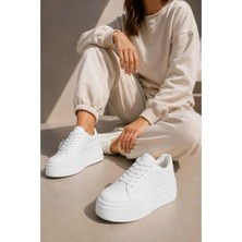 Slipcat Kadın 5 cm Topuklu, Kalın Platform Tabanlı, Şık, Bağcıklı Sneaker