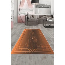 TeknoKapsül Pelangi Kırmızı Geometrik Desen Yıkanabilir Kaymaz Taban Leke Tutmaz Modern Salon Halısı ve Yolluk, Turuncu 100 x 600, 135812310060005