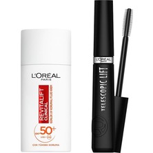 TeknoKapsül L’oréal Paris Telescopic Lift Maskara & Revitalift Clinical Spf 50+ Günlük Yüksek Uv Korumalı Yüz Güneş Kremi 50 ml Set