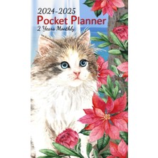 TeknoKapsül 2 Years Monthly Pocket Planner 2024-2025: 24 Months January To December Personalized Plan & Organizer Schedule, Appointment Book Small Size For Purse With Watercolor Cat And Flowers - Cat Lover