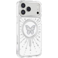 iPhone 18 Pro Max Uyumlu Kılıf M-Safe Şarj Özellikli Zore Paris Mova Sert Pc Kapak Şeffaf-Beyaz