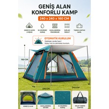 6 Kişilik Tam Otomatik Tenteli Çift Kapılı Kamp Çadırı 240X240X160