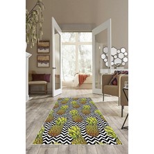 TeknoKapsül Pelangi Siyah Beyaz Zigzag Ananas Desen Yıkanabilir Kaymaz Taban Leke Tutmaz Modern Salon Halısı ve Yolluk, Yeşil-Siyah 160 x 350, 135824516035005