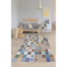 TeknoKapsül Pelangi Çok Renkli Mozaik Desenli Yıkanabilir Kaymaz Taban Leke Tutmaz Modern Salon Halısı ve Yolluk, Mavi-Beyaz 160 x 350