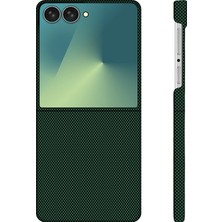 Galaxy Z Flip 7 Uyumlu Kılıf M-Safe Şarj Özellikli Zore Paris Zerre Sert Pc Kapak Koyu Yeşil