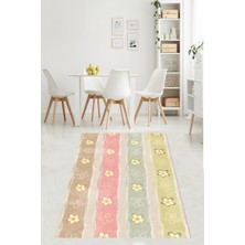 TeknoKapsül Pelangi Pastel Renk Bloklu Papatya Dökümlü Yıkanabilir Kaymaz Taban Leke Tutmaz Salon Halısı Yoluk, Pembe-Yeşil-Bej 180 x 280, 76470241802801