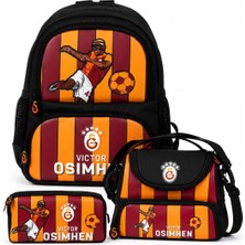 Galatasaray Lisanslı Victor Osimhen 3’lü Okul Çantası Seti – Okul Çantası + Beslenme Çantası + Kalem Çantası Sarı Kırmızı
