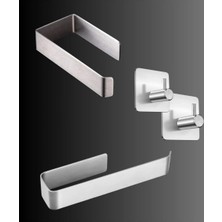 TeknoKapsül Deltahome Paslanmaz Çelik Yapışkanlı Havluluk 27CM - Tuvalet Kağıdı Askısı - 2 Adet Askılık Set