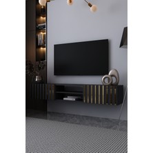Dekortis Home Dekor 180DHDTDAR6AA Aden Duvara Monte Pleksi Desenli Tv Sehpası Antrasit-Altın