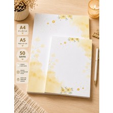 Miray Craft Sarı Çiçek Desenli 2'li Set (A4-A5) Notepad - Not Defteri - Bloknot