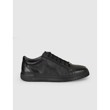 Cabani Erkek Siyah Hakiki Deri Günlük Sneaker Ayakkabı