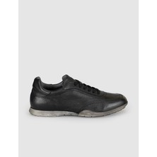 Cabani Erkek Siyah Hakiki Deri Günlük Sneaker Ayakkabı