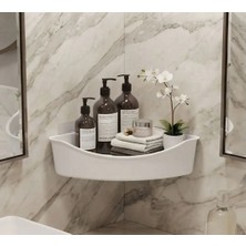 Soft Home Yapışkanlı Üçgen Köşe Banyo Rafı – Delmeden Montajlı, Drenajlı Duş ve Mutfak Düzenleyici Gri