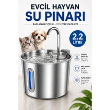 Yenilig Evcil Hayvan Su Pınarı 2.2 Litre Paslanmaz Çelik Kedi Köpek Otomatik Su Sebili Filtreli Su Kabı