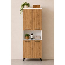Reyo Enda Home Listra 4 Kapaklı Çok Amaçlı Dolap 170,8 Cm,  Raflı, Ayaklı Depolama Dolabı Atlantik Çam - Beyaz