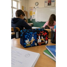Sonic Shadow Kalem Çantası Çift Bölmeli Kalemlik Okul Kalem Kutusu Öğrenci Kırtasiye Çantası
