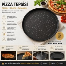 Alimunyum Granit Kaplama Delikli Pizza Tepsisi 34CM