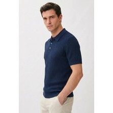 Allunique Lacivert Polo Yaka Kısa Kollu Triko