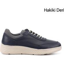Gönderi(r) Erkek Lacivert  Bağcıklı Hakiki Deri Sneaker