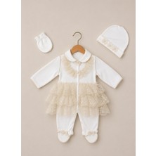 Kardeşler Bebe Dantelli Patikli Tulum Seti (Bere & Eldivenli)