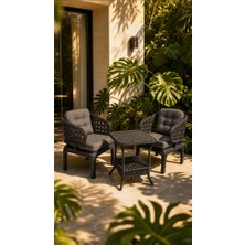 Çavdar Group Cenevre Raddan 1+1 Bistro Set Minderli 2 Kişilik Raddan Oturma Grubu Camlı Sehpa Bahçe Balkon Teras Set
