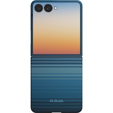 Galaxy Z Flip 8 Kılıf Aramid Karbon Fiber Pitaka Tactile Woven Sunset-Moonrise Serisi Kapak Mavi