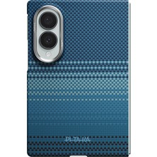 Galaxy Z Fold 8 Kılıf Aramid Karbon Fiber Pitaka Tactile Woven Sunset-Moonrise Serisi Kapak Mavi