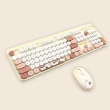 Rabbit Tech Renkli Daktilo Tarzı Hello Bear Vintage Mekanik Klavye Mouse Pc Laptop Uyumlu Kablosuz