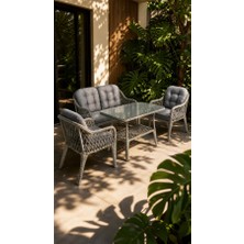 Çavdar Group Small Raddan 2+1+1 Çay Seti Balkon Teras Bahçe Mobilyası El Örgüsü Raddan 4 Kişilik Oturma Grubu