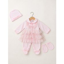 Kardeşler Bebe Dantelli Patikli Tulum Seti (Bere & Eldivenli)