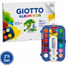 Giotto Çocuk Resim Seti – Album Kids A4 20 Yaprak 200 gr Resim Defteri + Acquerelli Mini 24 Renk Sulu Boya Seti