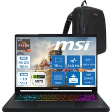 MSI Msı Crosshaır A16 Hx E8WGXK-058XTRY Amd Ryzen 7-8840HX Aı 96GB Ddr5 1tb SSD 12GB/RTX5070 115W 16” Qhd+ (2560X1600), 240Hz, Ips-Level Freedos Gaming ZW058XTRYF43+ZETTAÇANTA