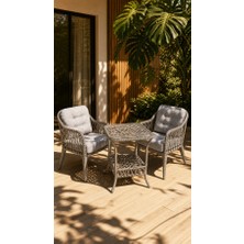 Çavdar Group Small Raddan 1+1 Bistro Set Minderli 2 Kişilik Raddan Oturma Grubu Camlı Sehpa Bahçe Balkon Teras Set