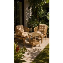 Çavdar Group Cenevre Raddan 1+1 Bistro Set Minderli 2 Kişilik Raddan Oturma Grubu Camlı Sehpa Bahçe Balkon Teras Set
