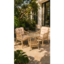 Çavdar Group Small Raddan 1+1 Bistro Set Minderli 2 Kişilik Raddan Oturma Grubu Camlı Sehpa Bahçe Balkon Teras Set