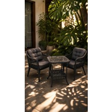 Çavdar Group Small Raddan 1+1 Bistro Set Minderli 2 Kişilik Raddan Oturma Grubu Camlı Sehpa Bahçe Balkon Teras Set