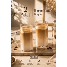 Porsima 2 Adet Borosilikat Latte Bardağı 380 ml Şeffaf Kulplu Cam Sunumluk