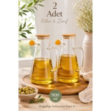 Porsima LM-0034 2'li Olivia Bambu Kapaklı Borosilikat Ölçekli Cam Yağlık Silikon Tabanlı Dereceli Yağdanlık 900 ml 