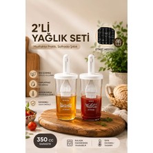 Porsima 0520 2'li Etiketli Silikon Fırçalı Yağlık - Sosluk-Yağdanlık Erzak Saklama Kabı 350CC - Beyaz