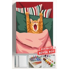 Corvo Sayılarla Boyama Seti Numaralı Tuval Fırça Boya Askı Aparatı Dahil Set 50X70 cm - Esneyen Kedi