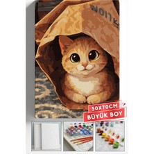 Corvo Sayılarla Boyama Seti Numaralı Tuval Fırça Boya Askı Aparatı Dahil Set 50X70 cm - Paket Kedi