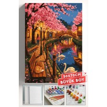Corvo Sayılarla Boyama Seti Numaralı Tuval Fırça Boya Askı Aparatı Dahil Set 50X70 cm - Pembe Nehir