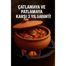Ayrex Elviora Doğal Toprak Güveç Tencere, 2 Litre, Kapaklı, Ocak ve Fırın Uyumlu, Kahverengi