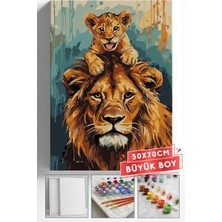 Corvo Sayılarla Boyama Seti Numaralı Tuval Fırça Boya Askı Aparatı Dahil Set 50X70 cm - Aslan ve Minik